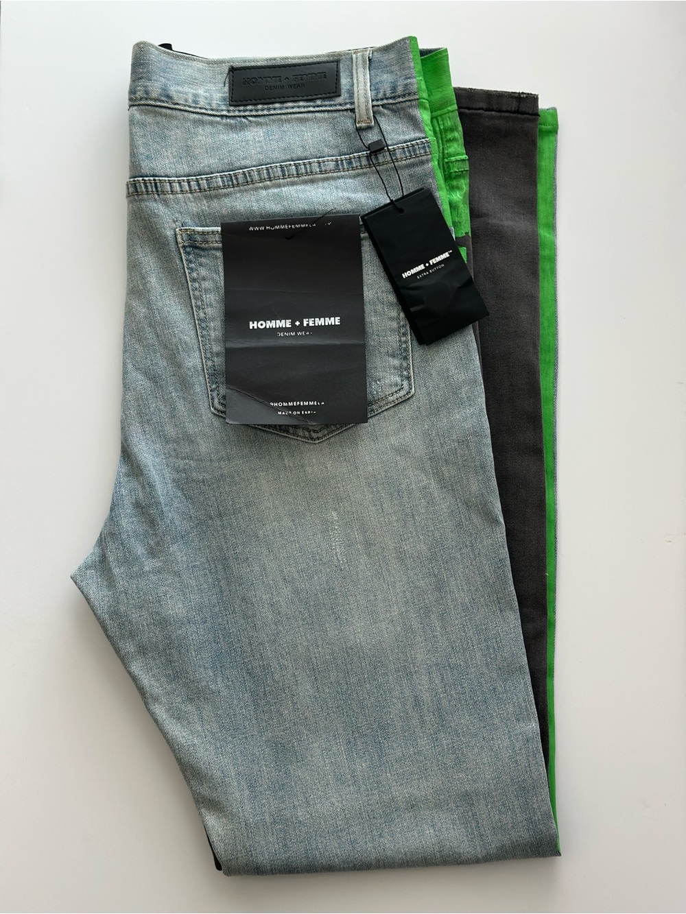 NEW Homme + Femme LA Colorblock Graphic Denim Jeans Size 34 Distressed Zip Hem